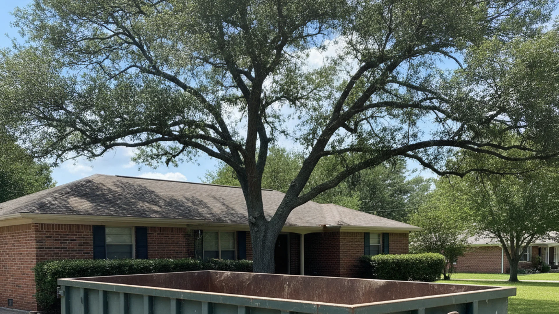 Roll-off dumpster delivered to a residential driveway in Buda, TX